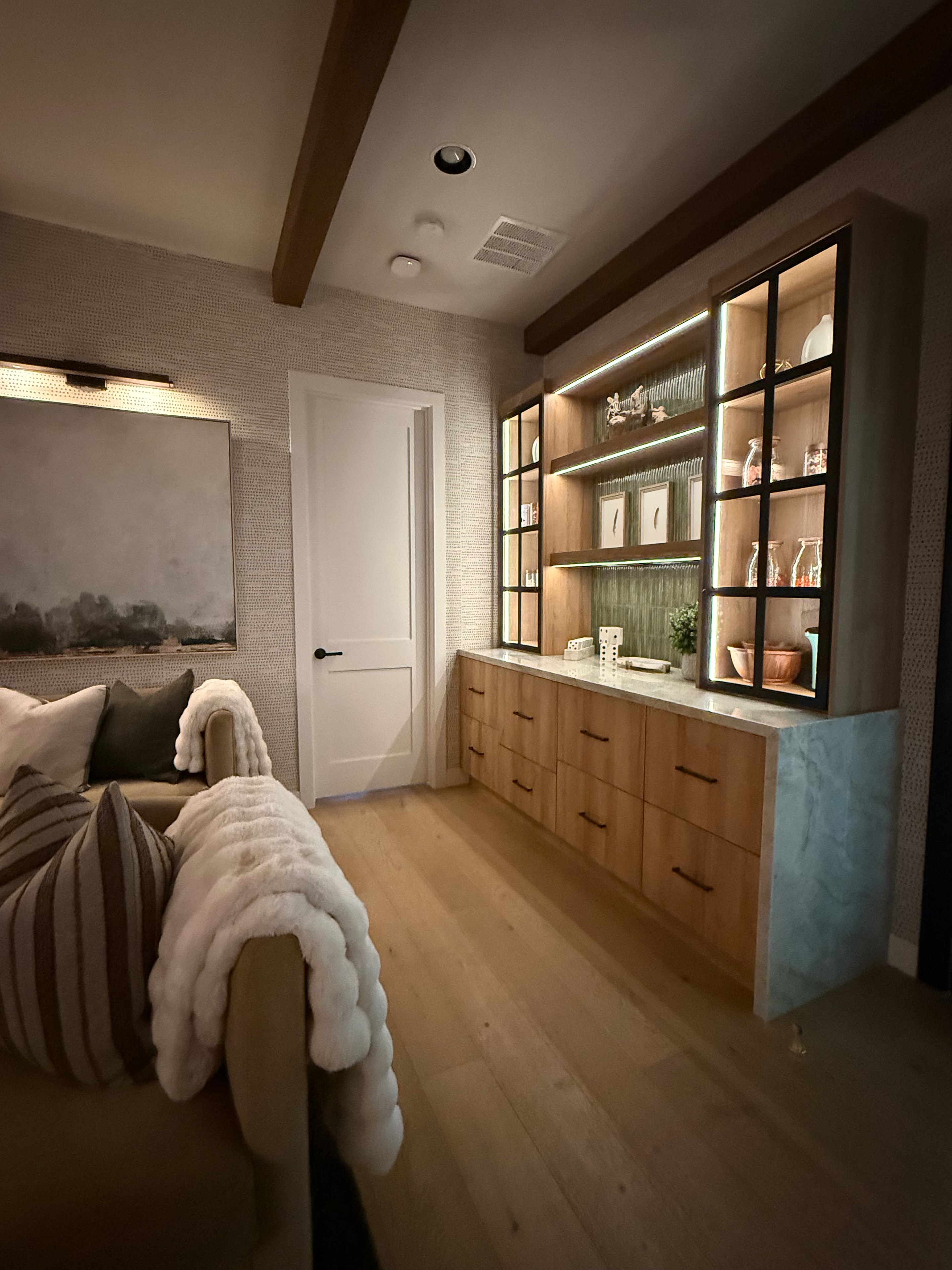 Serene bedroom with glass ceiling architectural detail