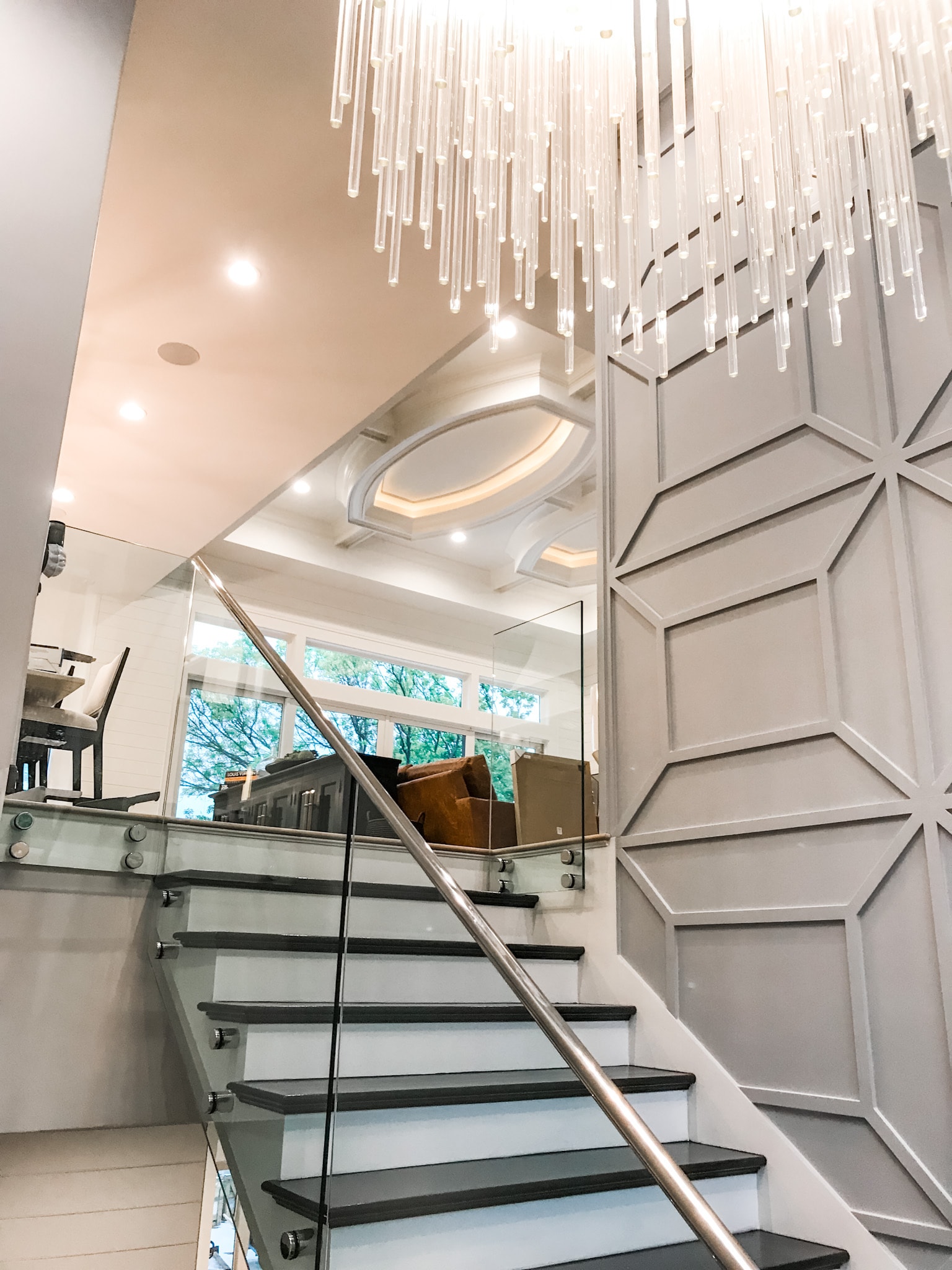 Grand staircase with crystal chandelier